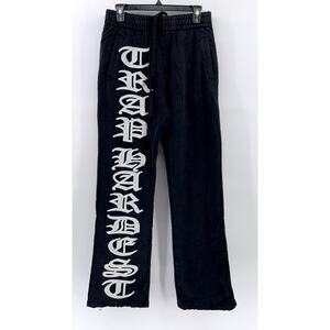 TRAP HARDEST Men’s Black-White Logo Sweatpants SZ M